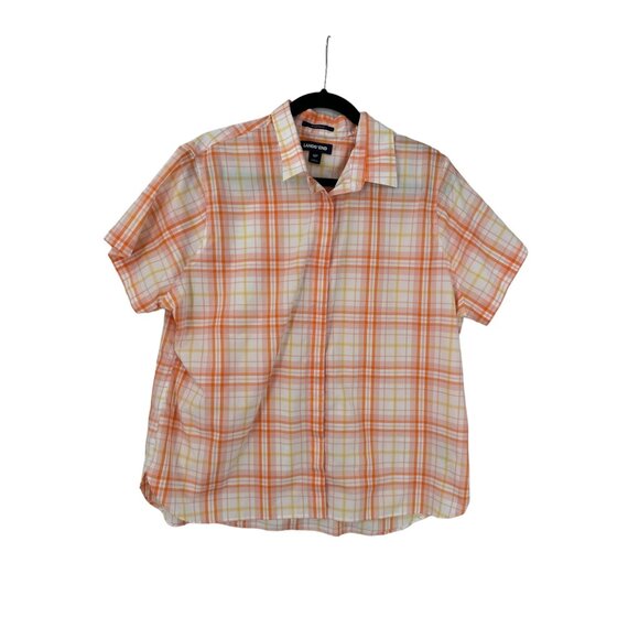 Land's End Button‎ Up Shirt Top Womens Size 18P Plaid Cowboy Cowgirl Western - Picture 1 of 8